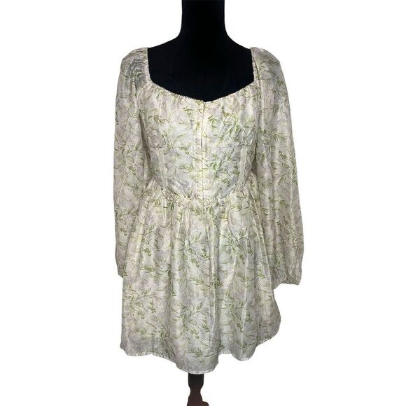 NWT LUSH FLORAL PRARIE COTTAGE CORE PUFF SLEEVE CREAM MINI DRESS WOMENS SIZE M - Picture 1 of 7